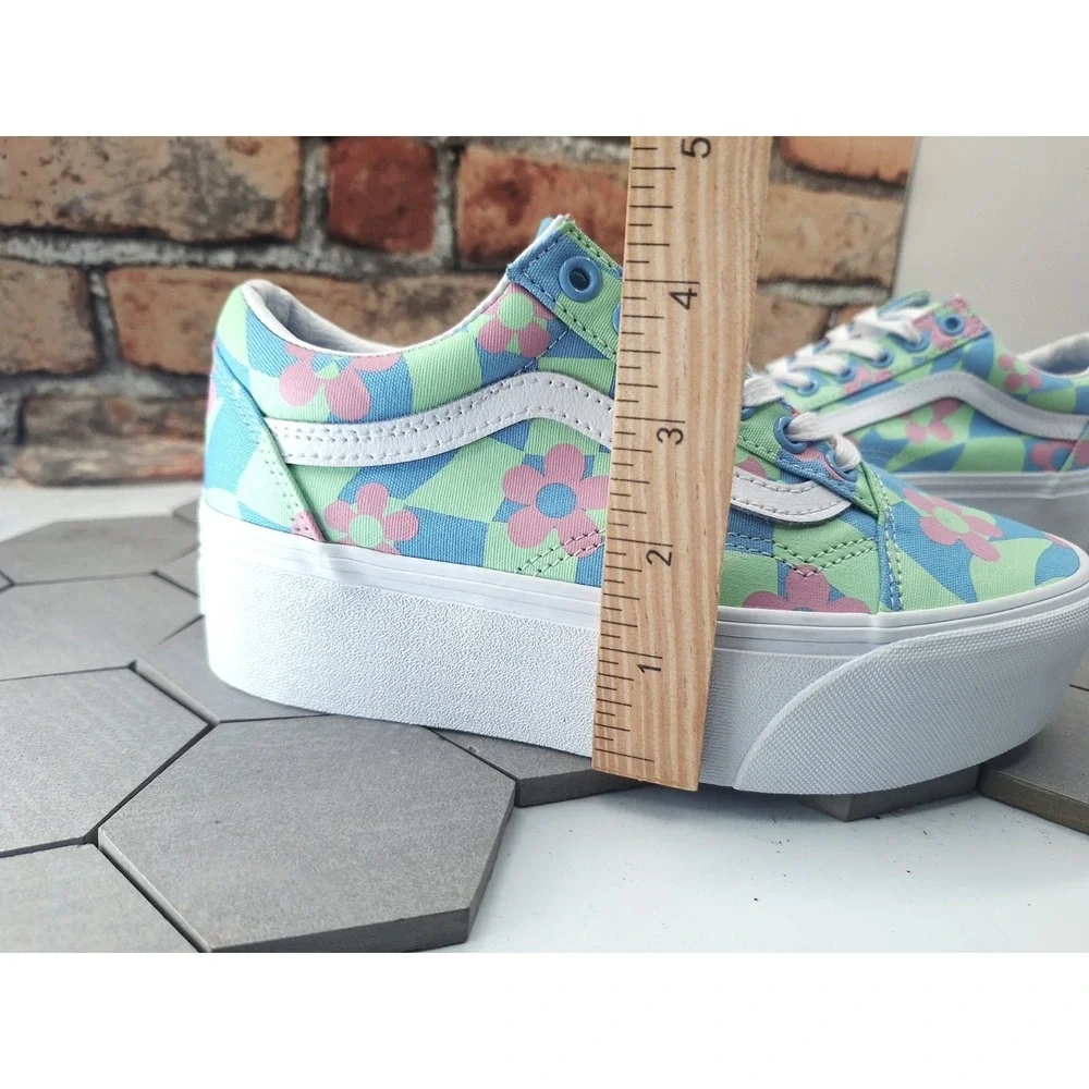 Vans Old Skool Stacked 2in Platform 70s Groovy Floral Checkerboard Women 5.5 /4Y - Picture 3 of 11